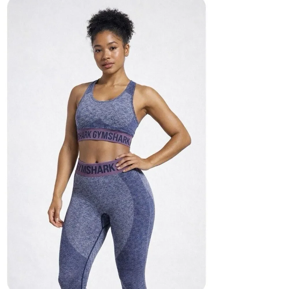Gymshark Flex Seamless Leggings and Sports Bra Set Size XS NWT Navy Marl Purple